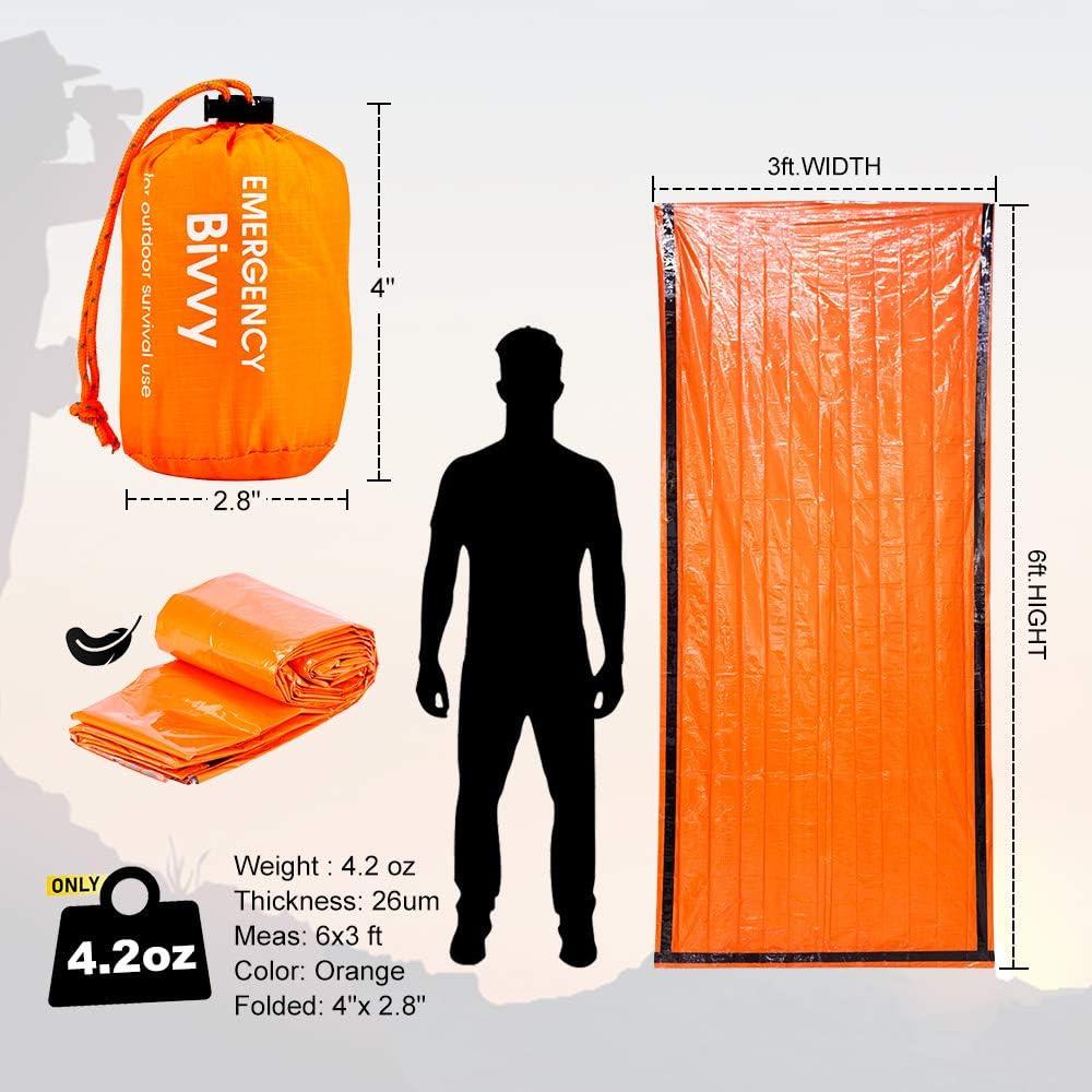 BesWlz Emergency Sleeping Bags, Survival Bivvy Sack Lightweight Waterproof, Portable Nylon Sack Gear for Outdoor Camping Hiking & Emergency Shelter (2Pack)+ Emergency Survival Blanket : Sports & Outdoors