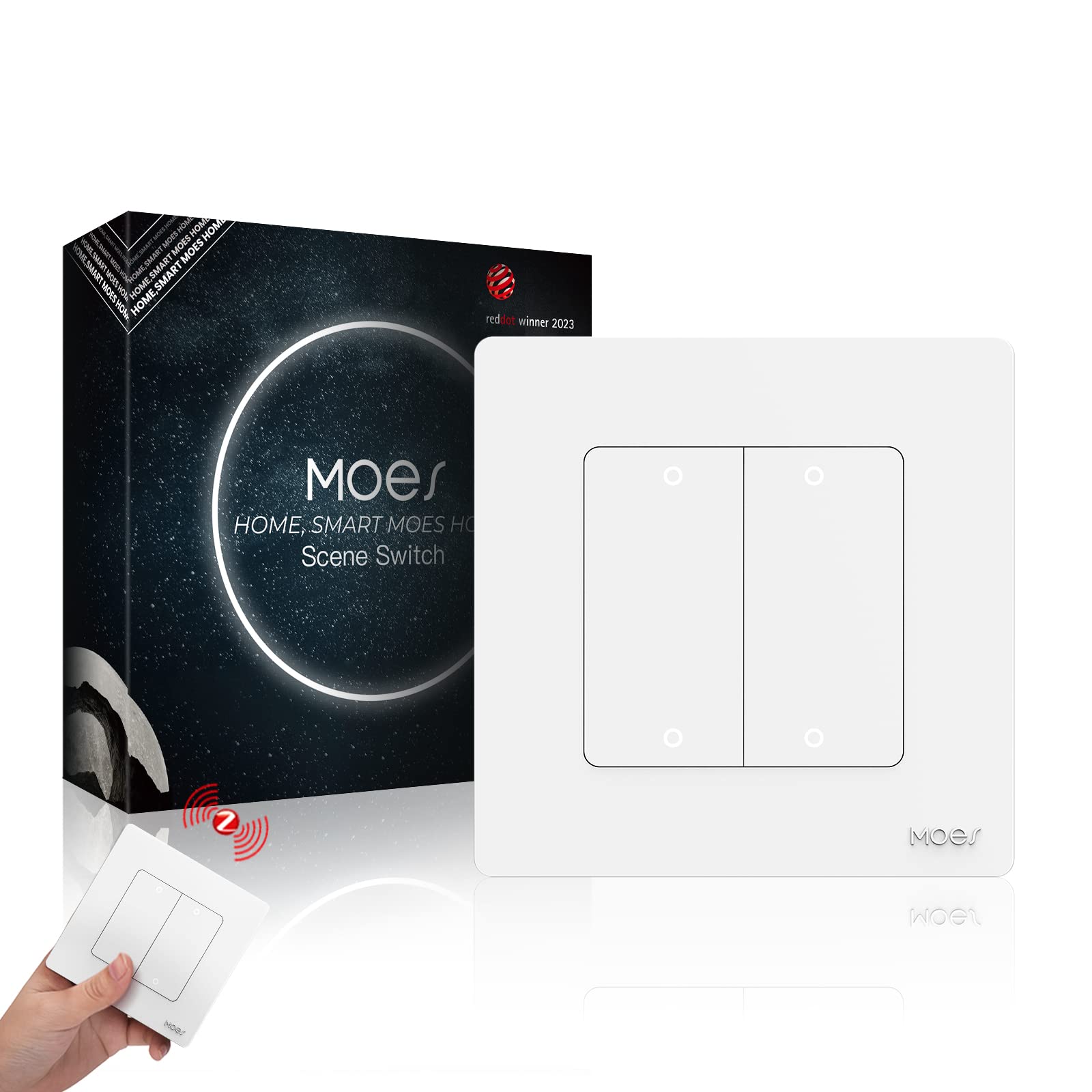 MOES ZigBee Smart Scene Switch with Star Ring Design - Requires MOES ZigBee Gateway, One Button Toggling, Whole House Linkage, 4 Gang White