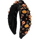 yfstyle Halloween Headband for Women Halloween Pumpkin Ghost Hair Accessories Gothic Pearl Rhinestone Knotted Headbands for Cosplay Party Gifts Pumpkin Charm
