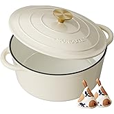 Enameled Cast Iron Dutch Oven - 6QT Pot with Lid & Cotton Potholders - Heavy-Duty Cookware for Braising, Stews, Roasting, Bread Baking, Oven Safe up to 500° F & Across All Cooktops, Cream White