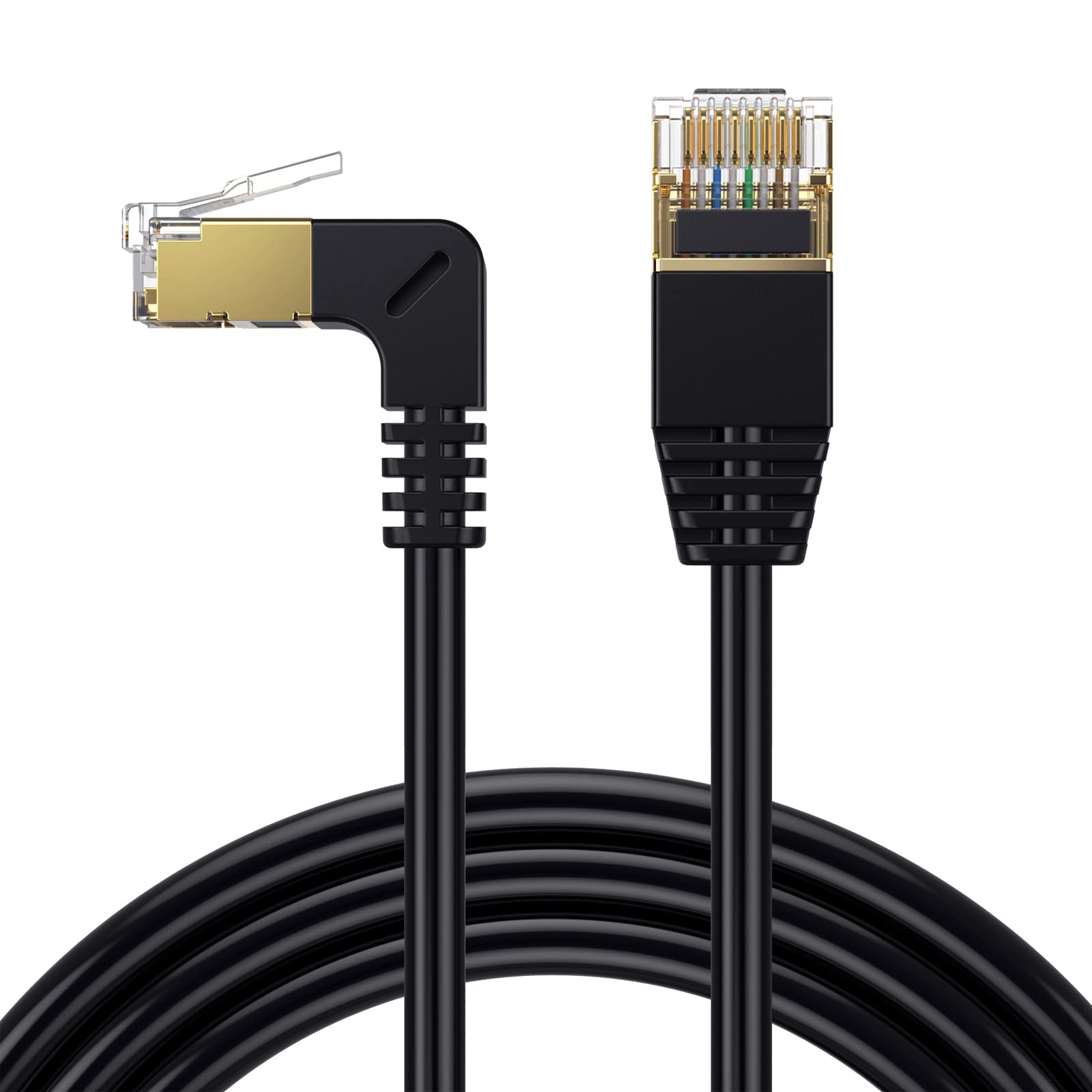 AWADUO Cat 8 Ethernet Cable Cord Indoor&Outdoor Network LAN Patch Cord Male to 90 Angle Male High Speed RJ45 Flat Internet Cable OD3.8mm for Modem/Laptop/Printer(M to 90° M)