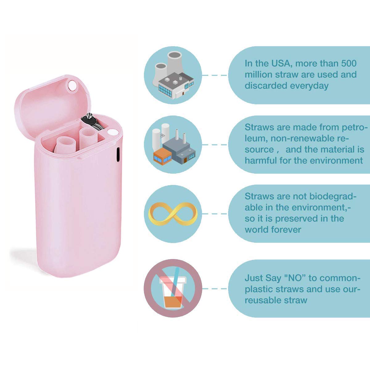 Tegutor 2 Pack Collapsible Reusable Straws, Stainless Steel Folding Drinking Food-Grade Silicone Straw, Portable with Hard Case Holder and Cleaning Brush for Party, Travel, Outdoor, Household, etc