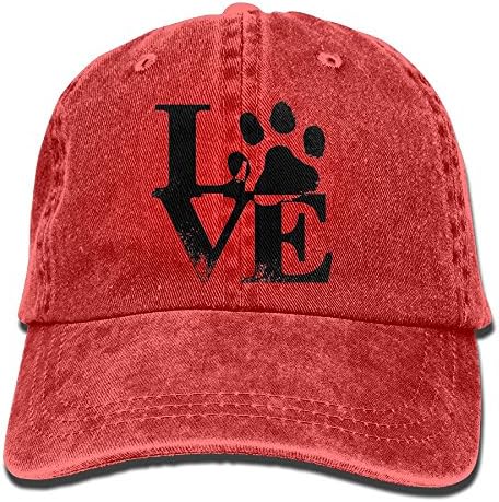 SKXJ0IOAI Paw Love Unisex Flat Bill Hip Hop Cap Baseball Hat Head-Wear Cotton Snapback Hats Red