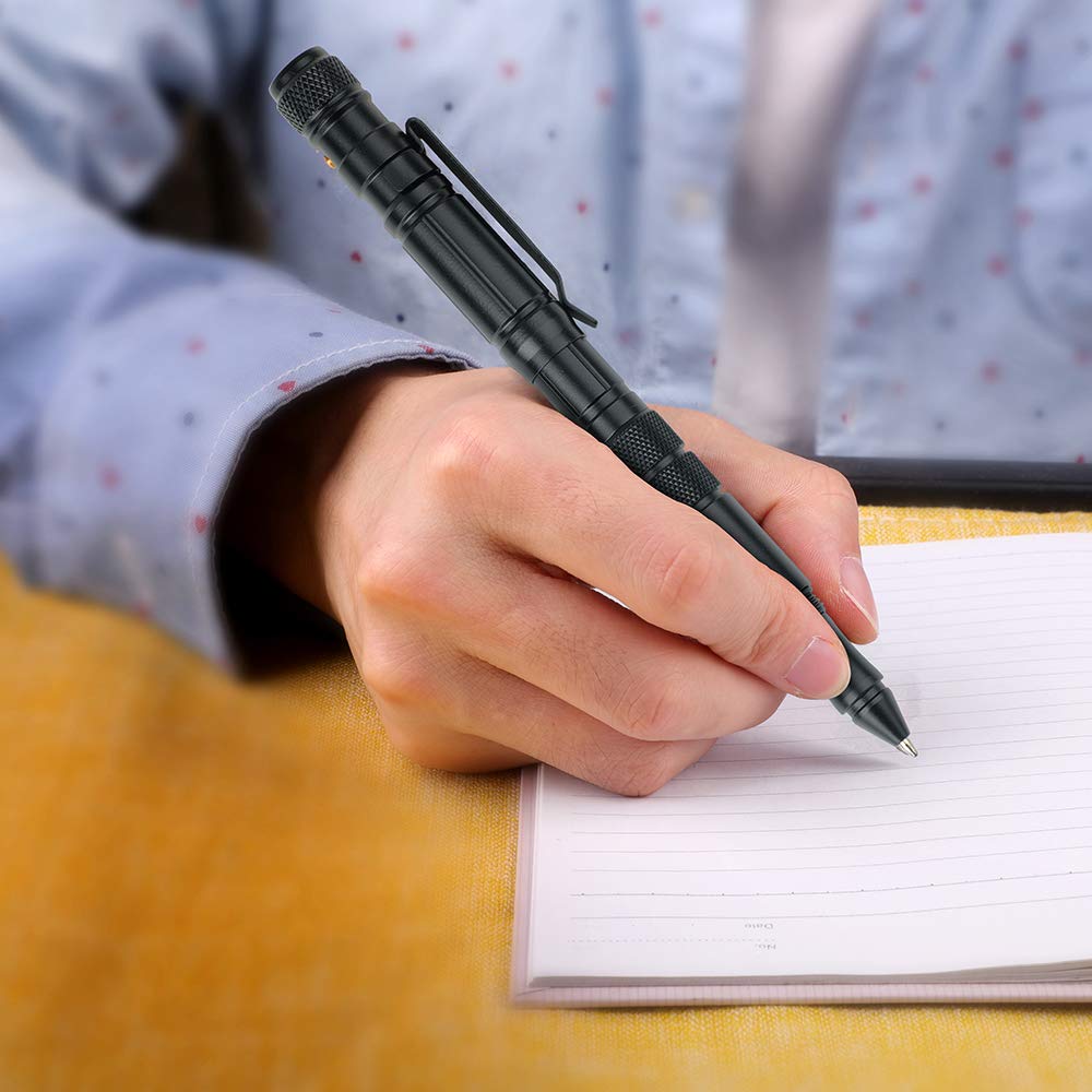 WEREWOLVES Tactical Pen - Professional Multi-Function Self-Defense Pen with 12 Ink Refills, Emergency Glass Breaker, EDC Multifunctional Survival Tool, LED Flashlight, Smooth Writing Black Ballpoint