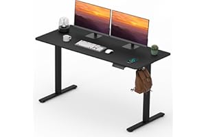 FitStand Adjustable Stand Up Desk with Memory Preset, Standing Desks 55 x 24 Inch Electric Home Office Desk Computer Workstation Splice Black Top + Black Frame