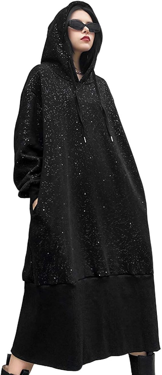 Amazon 大きいサイズ レディース フーディーワンピース プルパーカー ラメ ロング丈 Ll 3l 4l 5l 6l T ブラック 大きいフリーサイズ トレーナー パーカー 通販