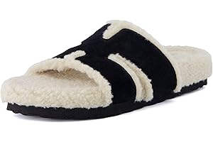 CUSHIONAIRE Women's Cuddle Fur Faux Shearling lined slide sandal +Memory Foam, Wide Widths Available