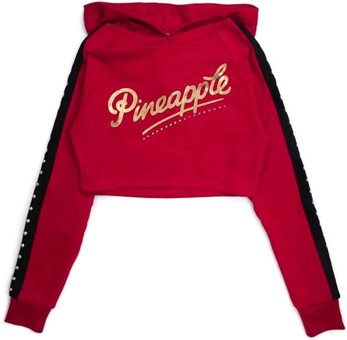 Pineapple Dancewear Girls Stud Stripe Sleeve Crop Hoodie Jumper Red