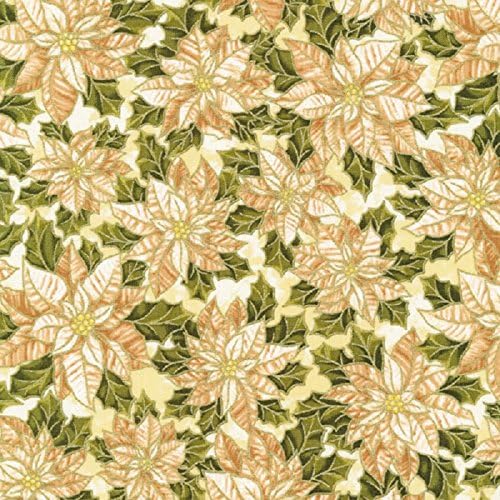 Fat Quarter Christmas Poinsettia Gold Cream Cotton Quilting Fabric