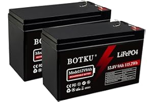 BOTKU 12V 9Ah Lithium LiFePO4 Deep Cycle Battery 2 Pack, 3000+ Cycle Rechargeable Lithium Iron Phosphate Battery for Solar, Fish Finder, Lighting, Feeder, Off-Grid Applications with 10A BMS