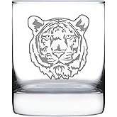 Tiger Face Whiskey Rocks Glass - Unique Tiger Themed Decor and Gifts for Animal Lovers - 10.25 Oz Glasses