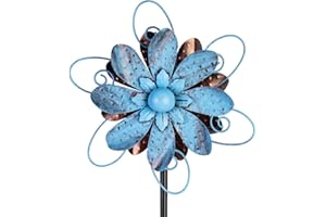 Venniy Wind Spinners Outdoor, Metal Flower Garden Pinwheels, Garden Wind Sculptures & Spinners for Yard Lawn Patio Decor - Blue