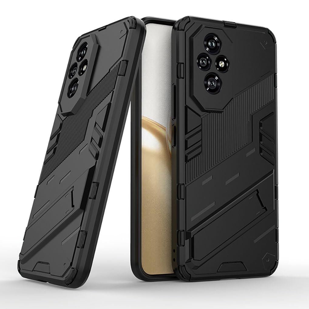 SEAHAI Case for Honor 200 Pro 5G, Ultra-thin Protective Silicone TPU Shockproof Hybrid Hard PC Back Phone Cover, with Foldable Hidden Form Bracket - Black