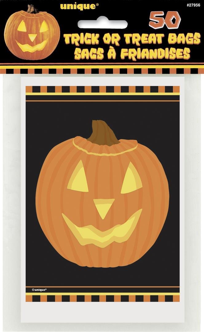 Unique Party 27956 - Pumpkin Glow Halloween Treat Bags, Pack of 50