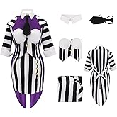 Women Betelgeuse Costume Black White Striped Corset Skirt Tuxedo with Tie Halloween Sets XL