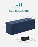 SONGMICS Storage Ottoman Foldable 38x110x38 cm Velvet Deep Blue LSF277Q51 view 3