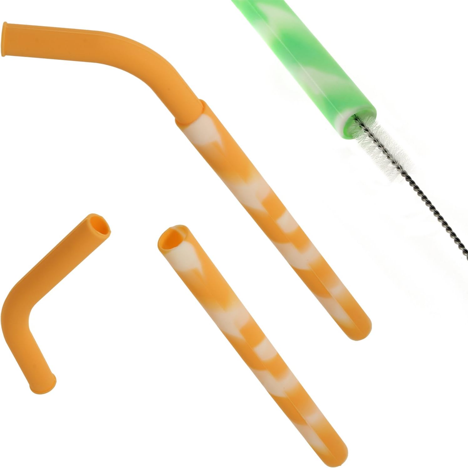igadgitz home Reusable 100% Food Grade BPA Free Soft Silicone Straight & Bendy Drinking Straws with Metal Cleaning Brushes - Image 4