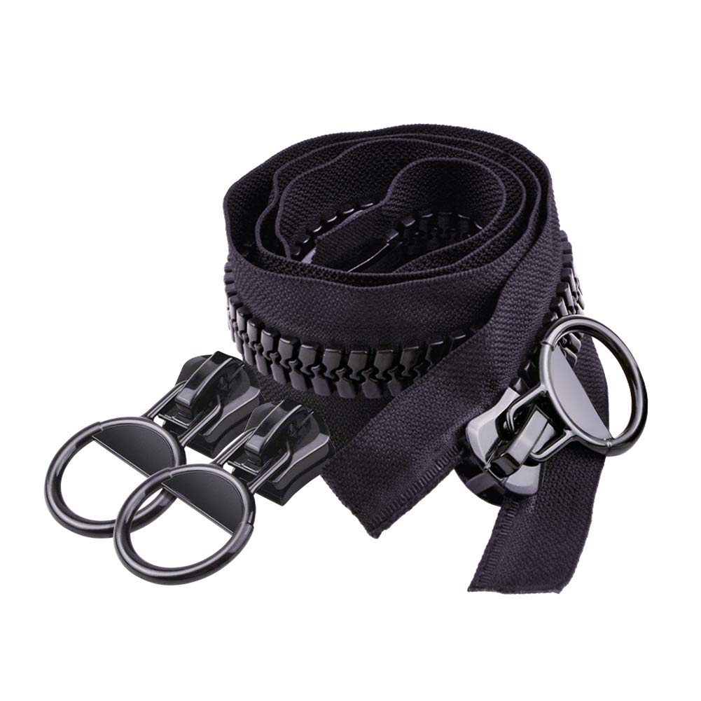 WANDIC 20#Separating jacket Zippers, 1 PC 80cm Double Open Super Large Plastic Zipper and 2 Large Ring Pullers Black Teeth Heavy Duty Zippers for DIY Sewing Tailor Crafts Bags Tents, Ring Slider