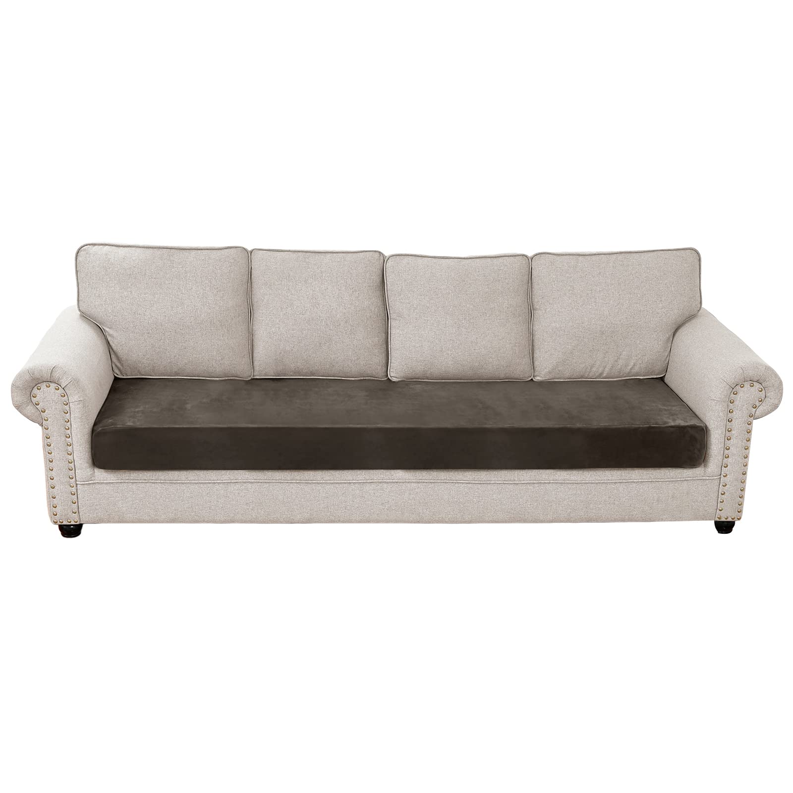 Qelus Velvet Sofa Seat Cushion Cover, 1/2/3/4 Seaters L-Shaped Couch Seat Slipcover, Furniture Protector Cover Separated (Khaki,4 Seater)