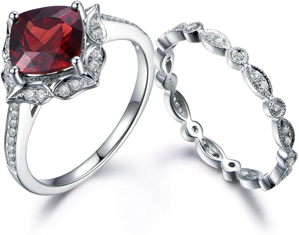 Amazon Com Myraygem Wedding Ring Sets Red Garnet Bridal Ring Set