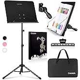 CAHAYA Sheet Music Stand Dual-use Convert to Desktop Stand Adjustable Black | Portable Foldable 31.4-57" Height Adjustable Sturdy to Hold Thick Book or Tablet Include Carrying Bag Sheet Music Folder Clip