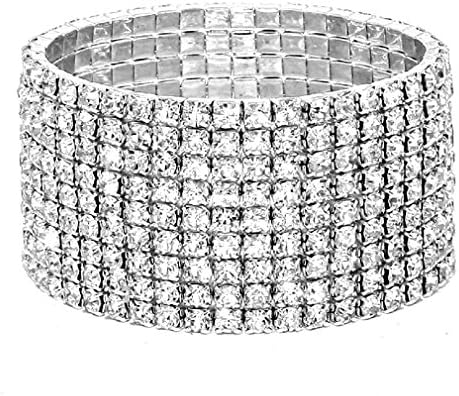 Sparkling Nine Line Clear Rhinestone Crystal Silver Stretch Bracelet