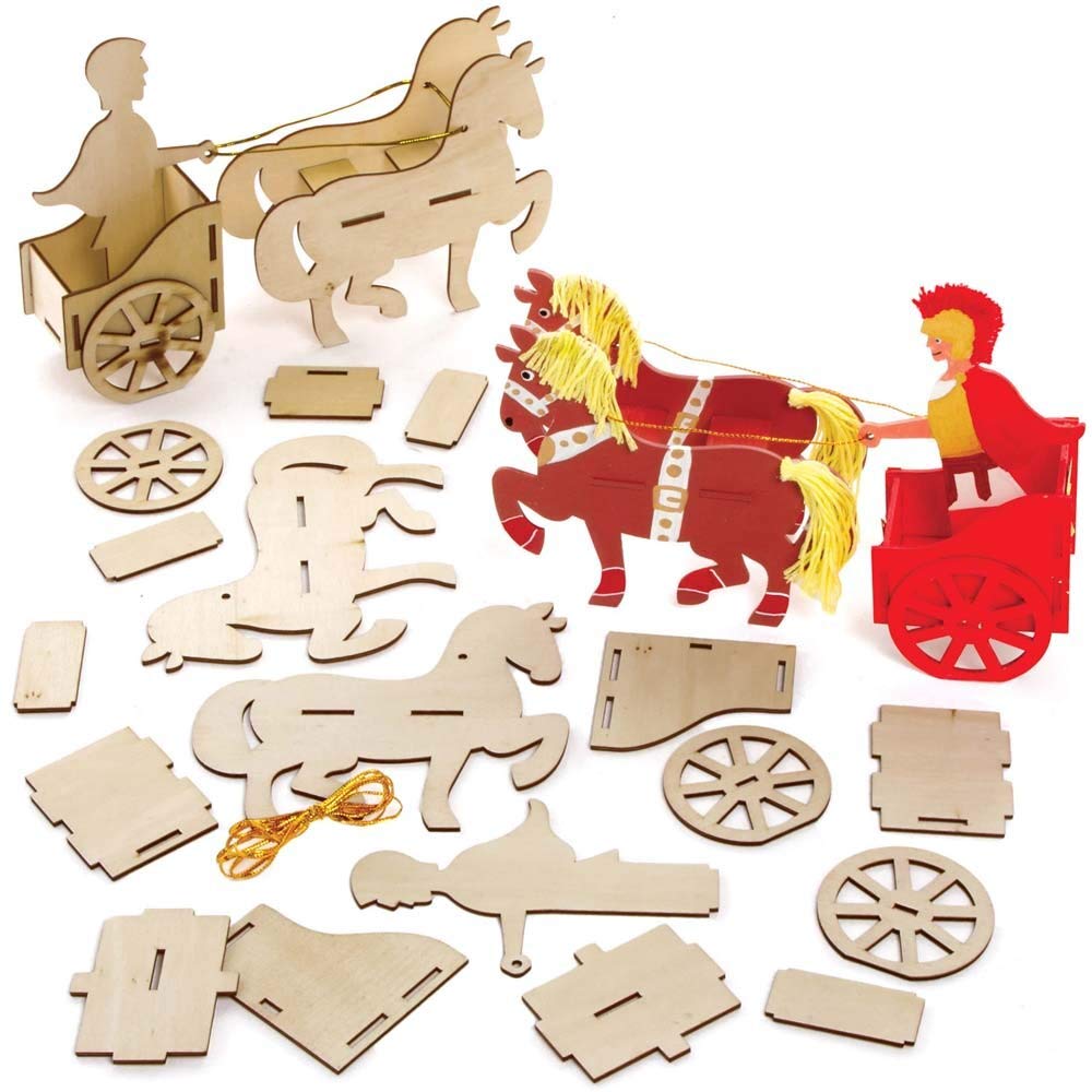 Baker Ross FE450 Roman Chariot Woodcraft Kits - Pack of 2, Wooden Crafts for Children to Decorate and Display, Kids Educational Activity
