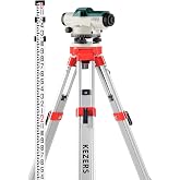 KEZERS 32X Automatic Optical Level Kit with Tripod, Self-Leveling Magnetic Dampened Compensator and Transport Lock, Aluminum Survey Tripod, 9FT Grade Rod, Carrying Case