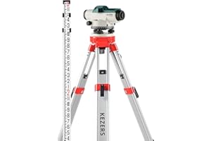 KEZERS 32X Automatic Optical Level Kit with Tripod, Self-Leveling Magnetic Dampened Compensator and Transport Lock, Aluminum Survey Tripod, 9FT Grade Rod, Carrying Case