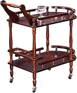 Carro Rodante De Vino para Servir, Madera SóLida PortáTil De 2 Niveles