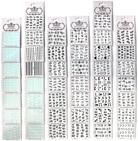 PUEEN Nail Art Water Tattoo Sticker Collection WD2 - 44 Packs All Different Designs (Over 800 Stickers) Classic Black & White Bow Cat Rose Butterfly Face Nails Decal Decorations-BH000262