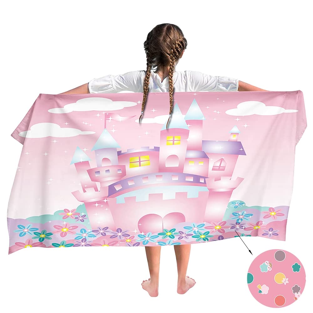Ulticool Microfibre Children's Towel 140 x 70 cm – Unicorn Castle – Lightweight Travel Towel Quick-Drying Bath Towel Beach Towel Sauna Towel Microfibre – Travel Beach Sports Girls