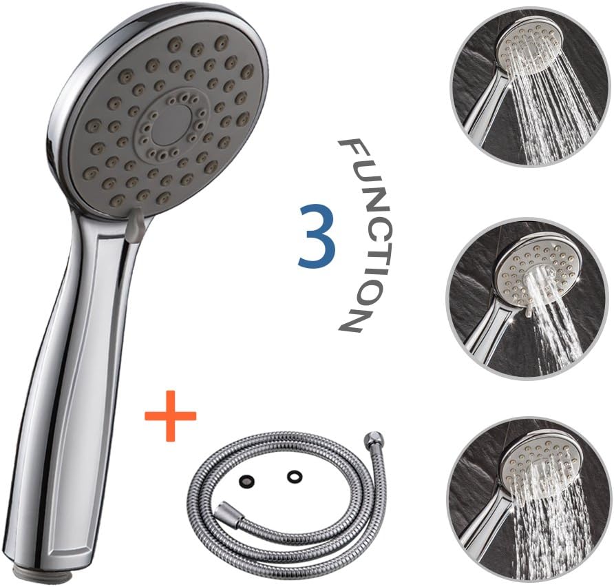 Togotec 3-Function Handheld Shower Head with 60-inch Stainless Steel Flexible Hose, 2 Pack