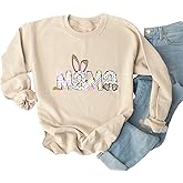 Ykomow Happy Easter Sweatshirt Women Long Sleeve Cute Bunny Rabbit Graphic Tees Pullover