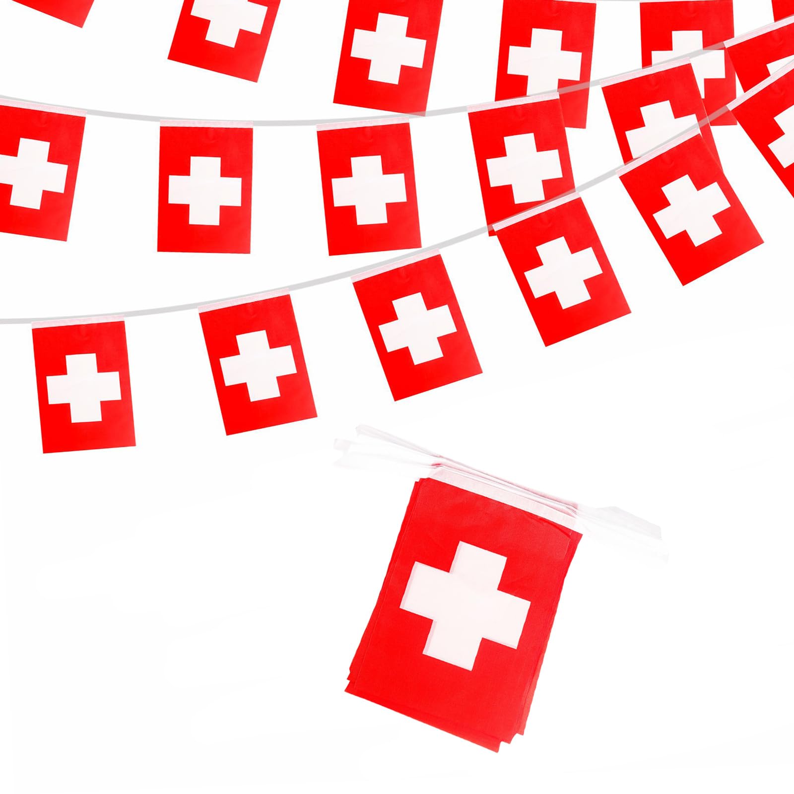 10m Switzerland Flags Bunting Decorations 30 Flags, Swiss Bunting Swiss Flags Bunting Banner for Games Sports Ukraine Independence Day Party Decorations