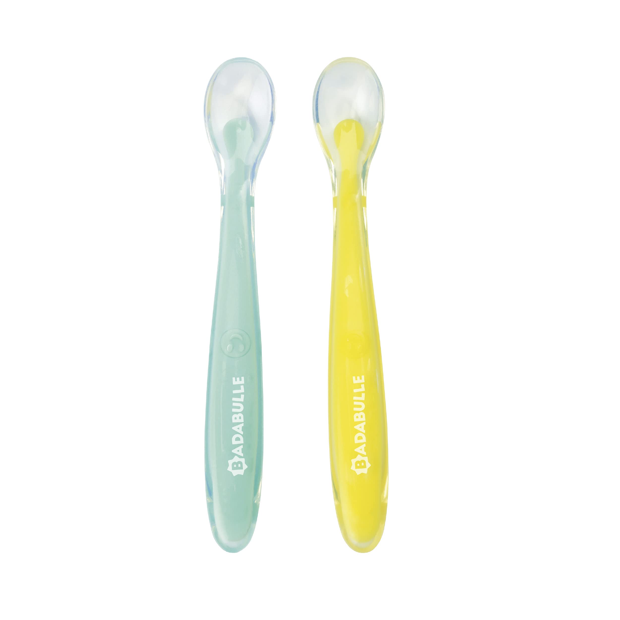 Badabulle Silicone Spoons, Blue/Yellow, Set of 2