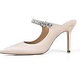 XINIUNIU Heeled Mules for Women Rhinestone Heels Pointed Toe Slip On 4 Inch Stiletto Closed Toe Sandals Dress Wedding Pump Shoes
