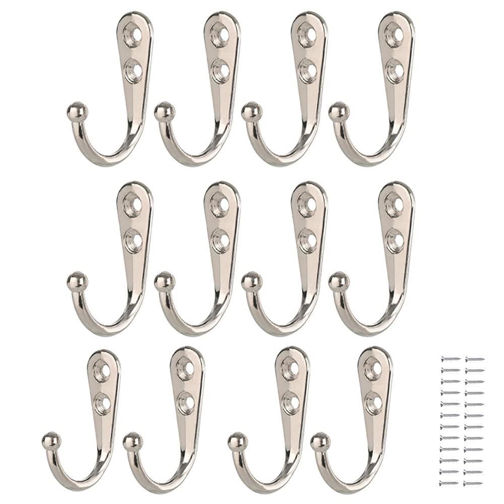 GZGXKJ 12 PCS Silver Color Zinc Alloy Single Mounted Hook Hangers Wall Mounted Hooks Coat Hooks with 24 Screws for Bath Kitchen Cupboard