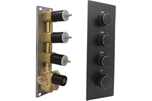 HOMEDEC Oil Rubbed Bronze 3 Way Shower Diverter Valve Brass Three Functions Thermostatic Shower Mixing Valve Kit 3 Handle Flow Control Valve