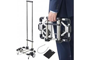 Japard Luggage Cart with 2 Wheels Foldable, Purse Trolley, Portable Travel Dolly Compact Air Travel Loadable 55 lbs, Smallest