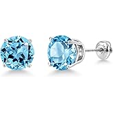 Gem Stone King 14K White Gold Swiss Blue Topaz Stud Earrings for Women | 6.00 Cttw | Gemstone November Birthstone | Round 9MM