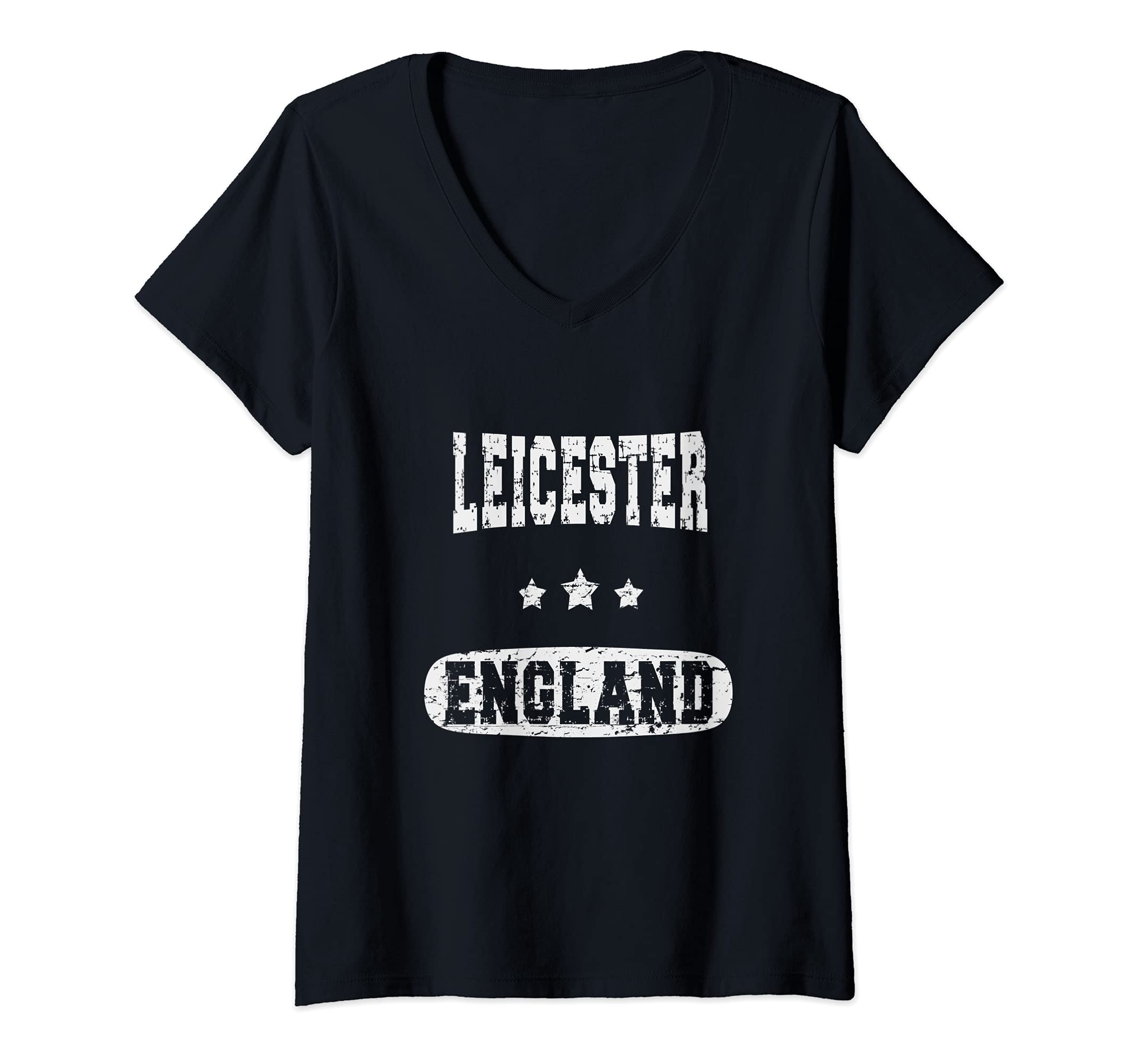 Womens Vintage Leicester England V-Neck T-Shirt