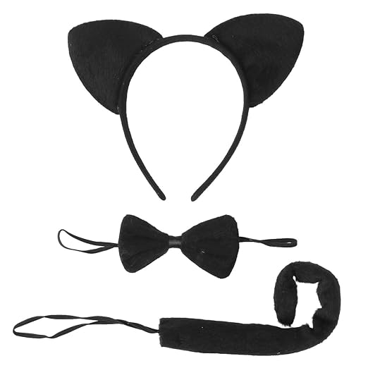 BESTOYARD Kinder Kostüme Katze Cosplay Kostüme Ohren Stirnband Fliege Schwanz Set Party Cosplay Kostüme 3 Stücke (Schwarz)