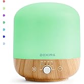 BOXING 300ML Essential Oil Diffuser, Diffusers for Home&Large Room, Aromatherapy Diffuser with 7 Colors Night Light Perfect for Bedroom Baby, Stepless Knob Control,Timer,Quiet,Auto Shut Off,White&Wood