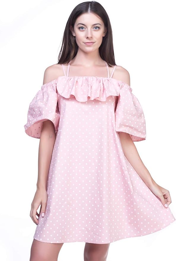 Reflex Fashionably Ladies Polka Dots Dress (M, Pink) at Amazon Womenâs Clothing store