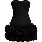 CHouor Layered Ruffle Edge Cocktail Party Dress Sexy Strapless Homecoming Dress Off Shoulder Satin Bodycon Mini Dresses