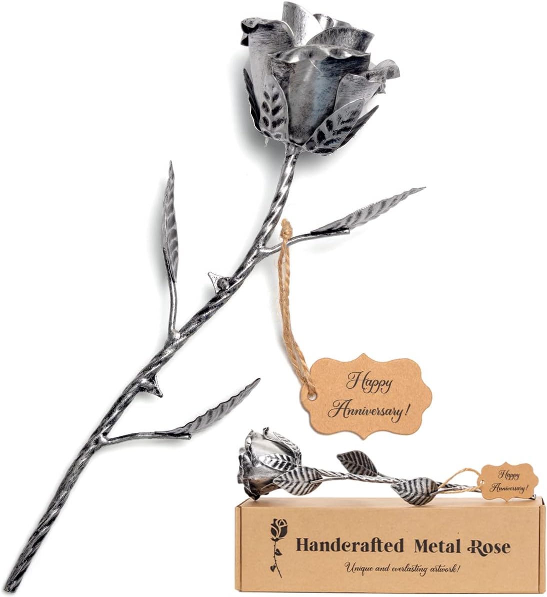 Dried & Preserved Flora - BESZONE Iron Gifts for 6th Anniversary Metal Rose - 6 Year Iron Anniversary for Her, Handcrafted Everlasting Rose for 6 Year Wedding Anniversary, Steel Gift 11th Everlasting Love Artwork