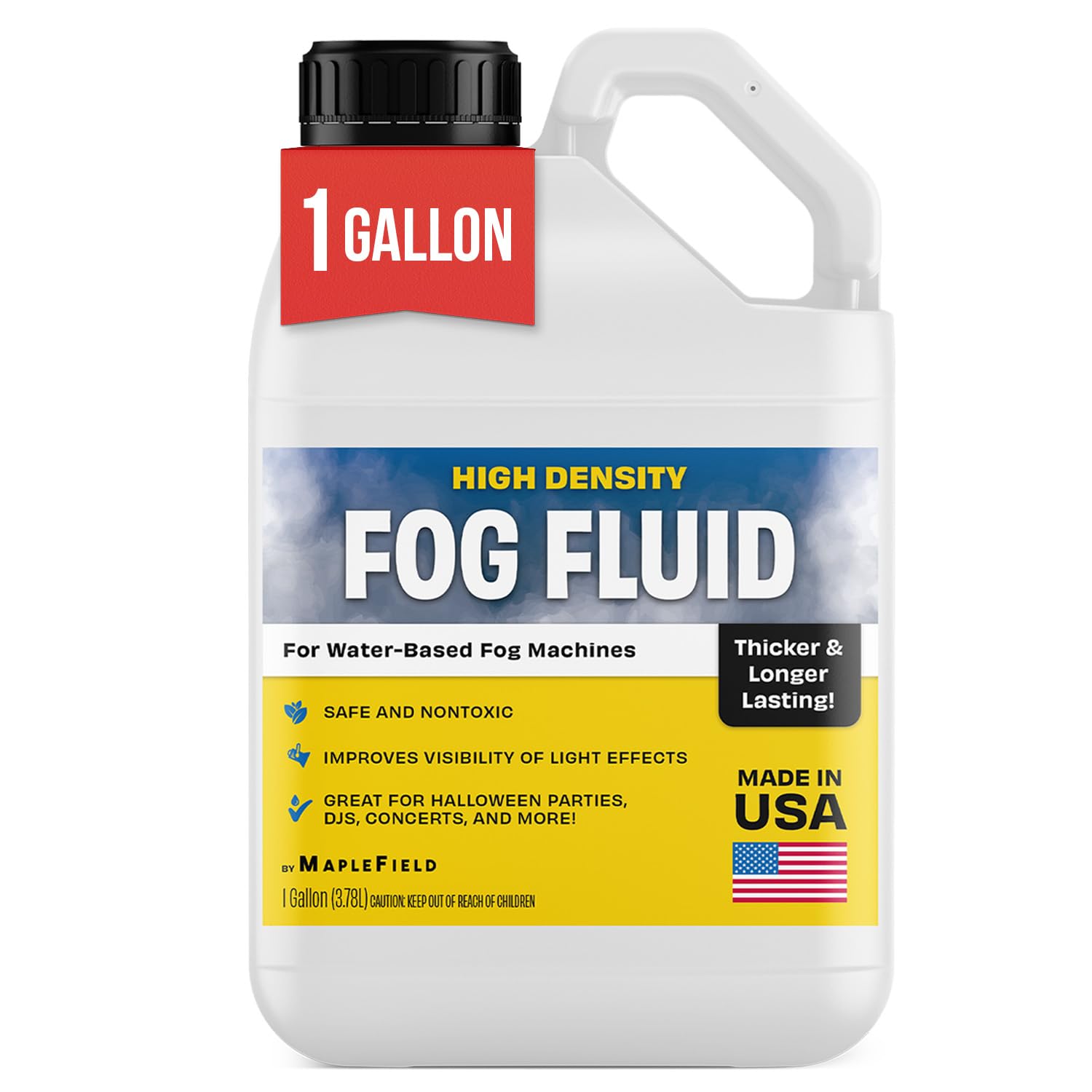 Photo 1 of Maplefield Water-Based High-Density Fog Machine Fluid - 1 Gallon - Long-Lasting Fog Liquid for Indoor & Outdoor Events - Compatible with 700+ Watt Machines