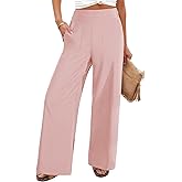 FireSwan Women's Wide Leg Work Pants High Elastic Waist Dress Palazzo Pants Trousers with Zipper Pockets (Pink L)