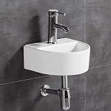 XIFIRY Oval Cloakroom Basin Sink Wall Hung Ceramic Washbasin Small Bathroom view 3